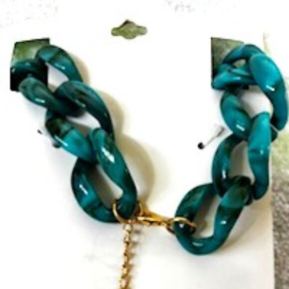 Gem Bella chunky link resin necklace in marbled teal NWT - Picture 2 of 5